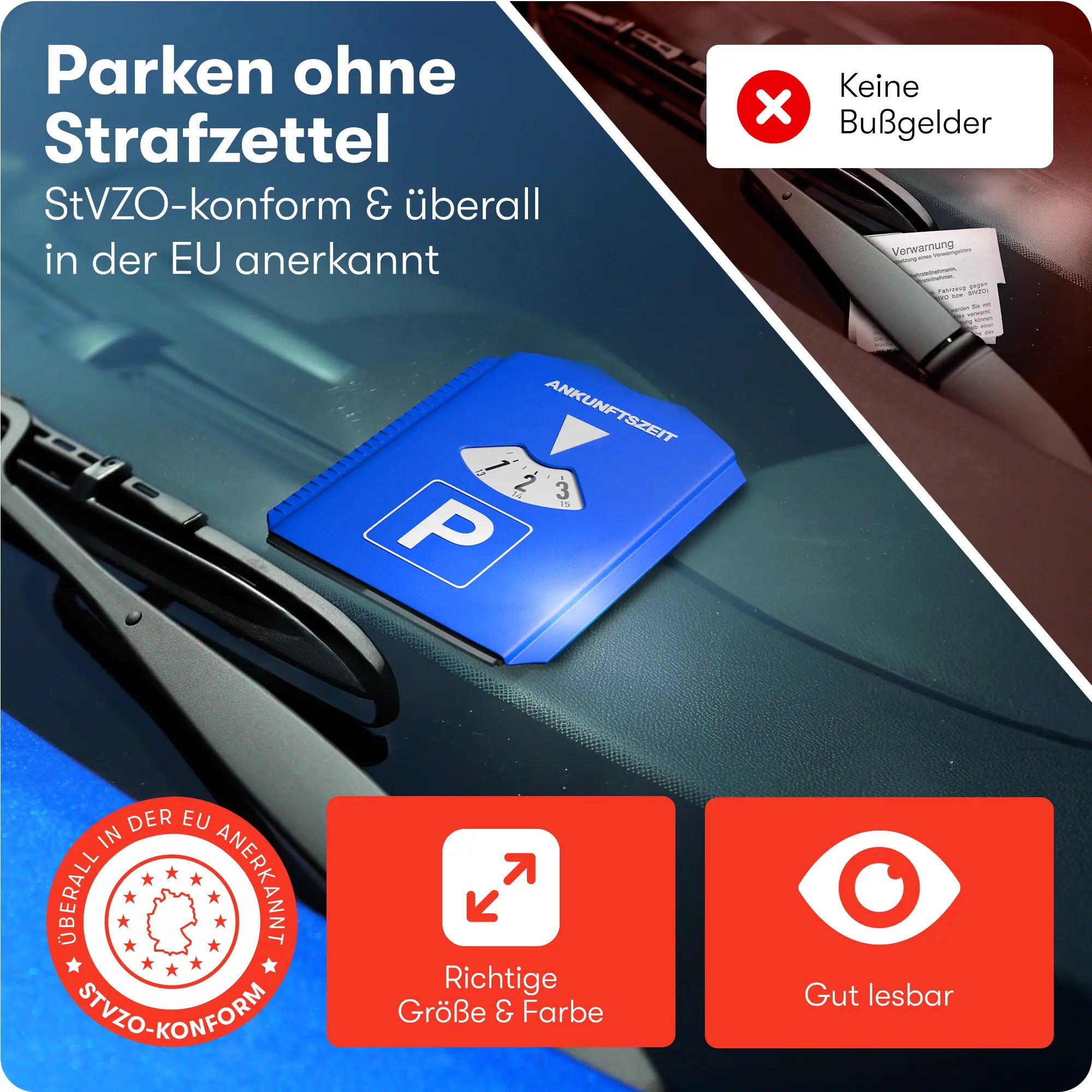 5-in-1 Parkscheibe mit Chip, Eiskratzer & Reifenmesser