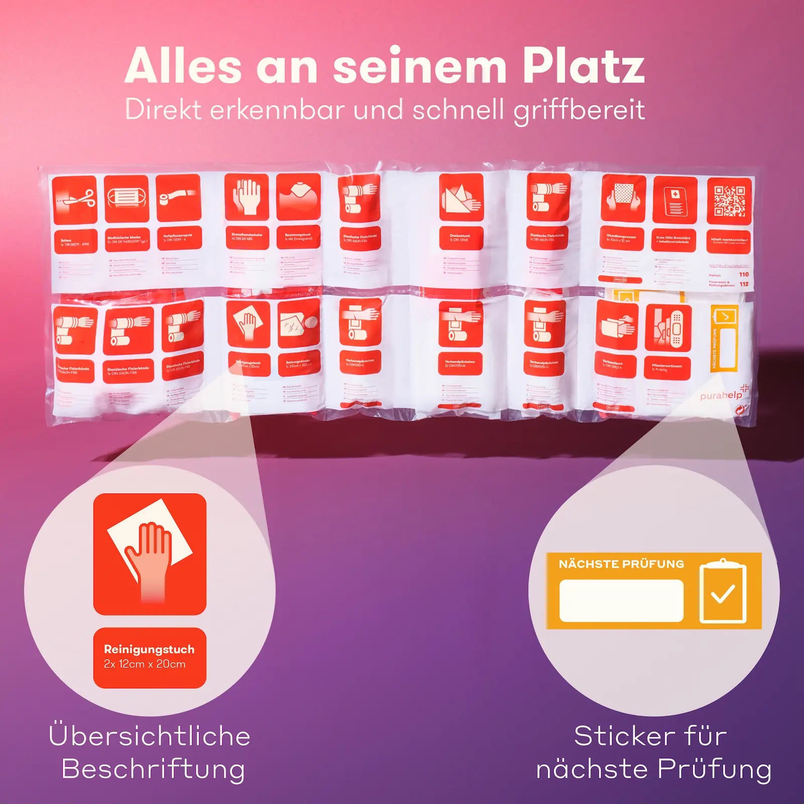 PURAHELP Verbandskasten Auto 2025 – übersichtliche Verpackung aller Inhalte nach DIN 13164