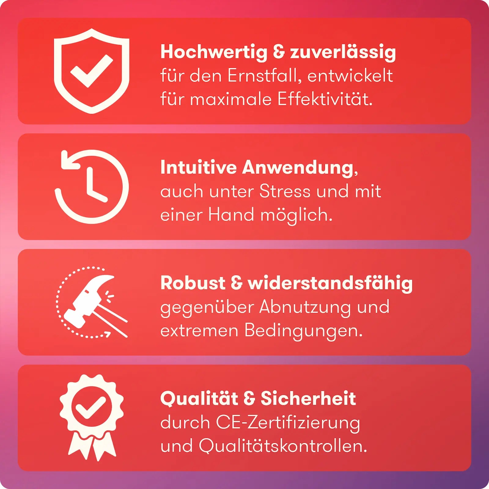 Vorteile des Tourniquets: intuitive Einhandbedienung, zertifiziert und zuverlässig für den Ernstfall