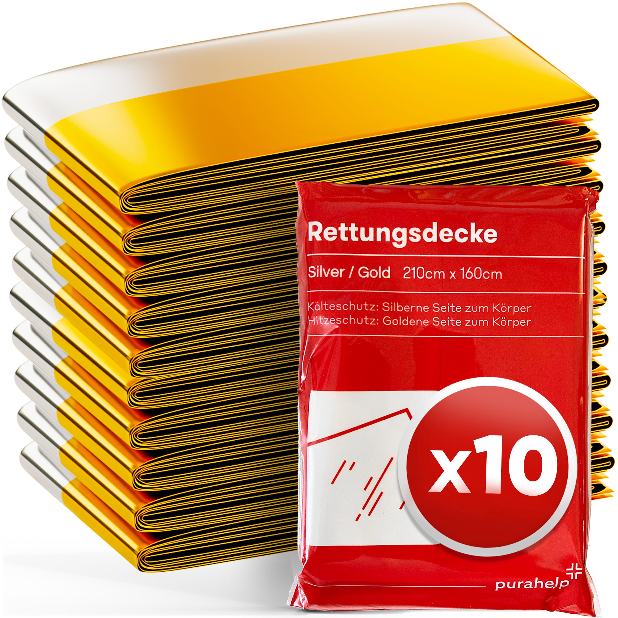 Rettungsdecke Gold Silber für Notfälle (10 Stück)