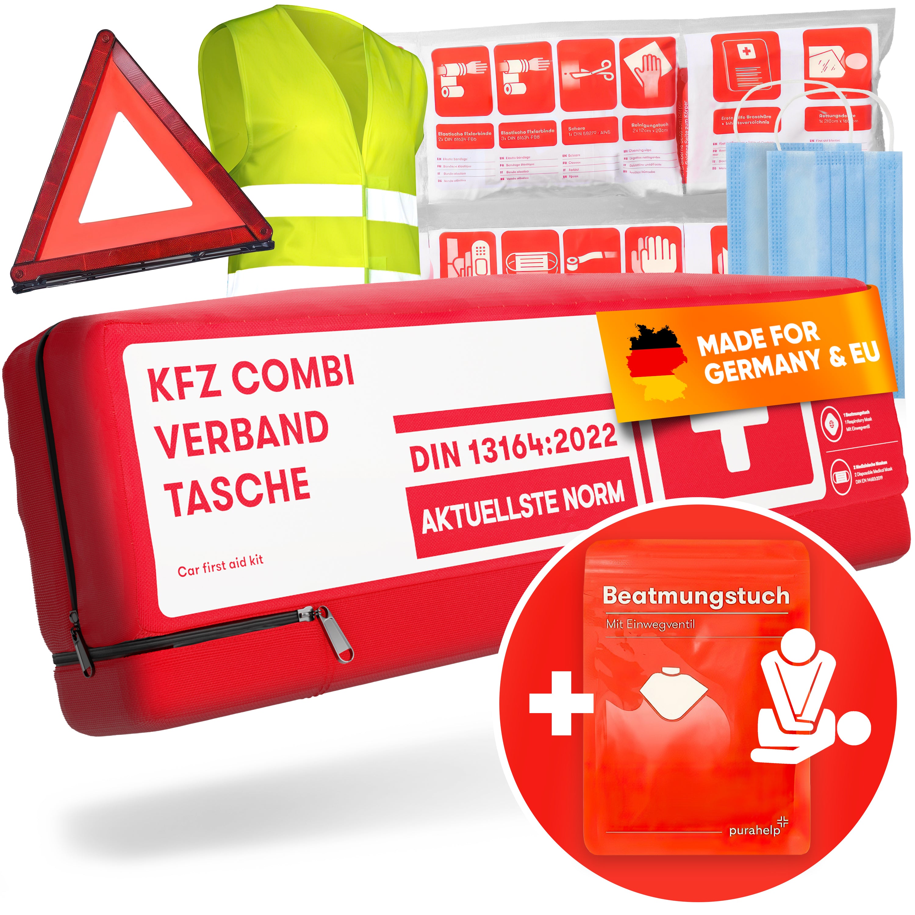 Purahelp KFZ Verband Tasche inkl. Beatmungstuch