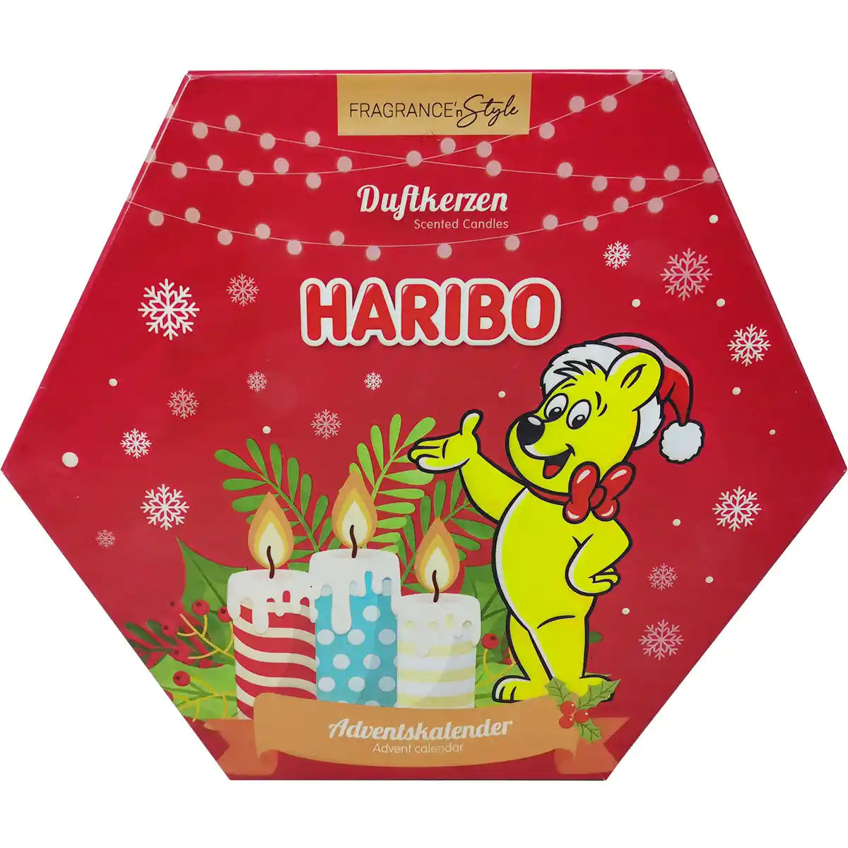 HARIBO Adventskalender mit 24 Duftkerzen – 12 Votivkerzen, 12 Teelichter & 2 Votivgläser – Kerzen Adventskalender mit Sommer- & Winterdüften – Weihnachtsgeschenk