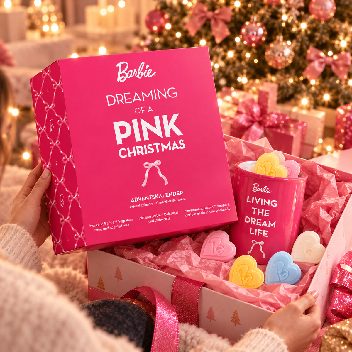 Barbie Adventskalender mit Duftlampe & 24 Duftwachs Wax Melts – Duftwachs Adventskalender aus Sojawachs mit fruchtig-frischen Düften – Weihnachtsgeschenk für Barbie-Fans