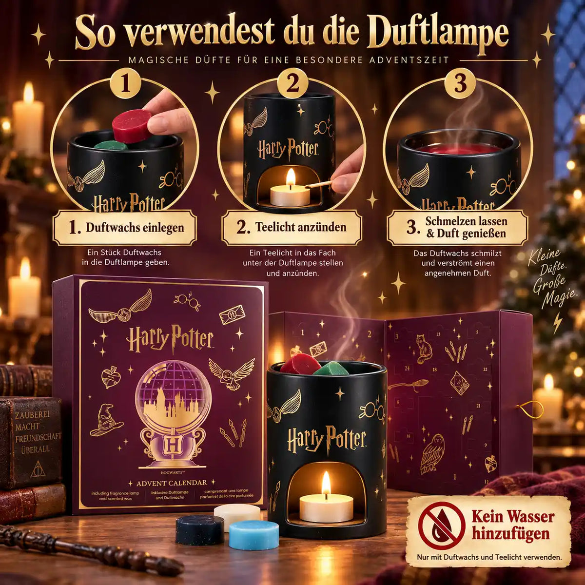 Harry Potter Adventskalender 2026 mit Duftlampe & 24 Duftwachs Wax Melts – Hogwarts Weihnachtskalender für Erwachsene & Fans – Offiziell lizenziertes Geschenkset