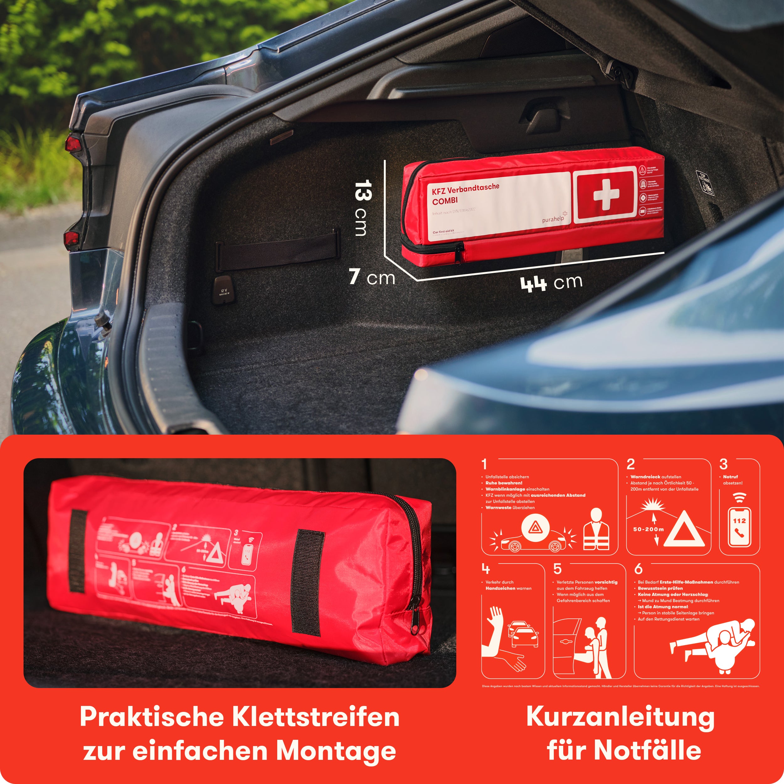 Kfz-Verbandtasche Auto nach DIN 13164 plus Warnweste DIN EN 20471