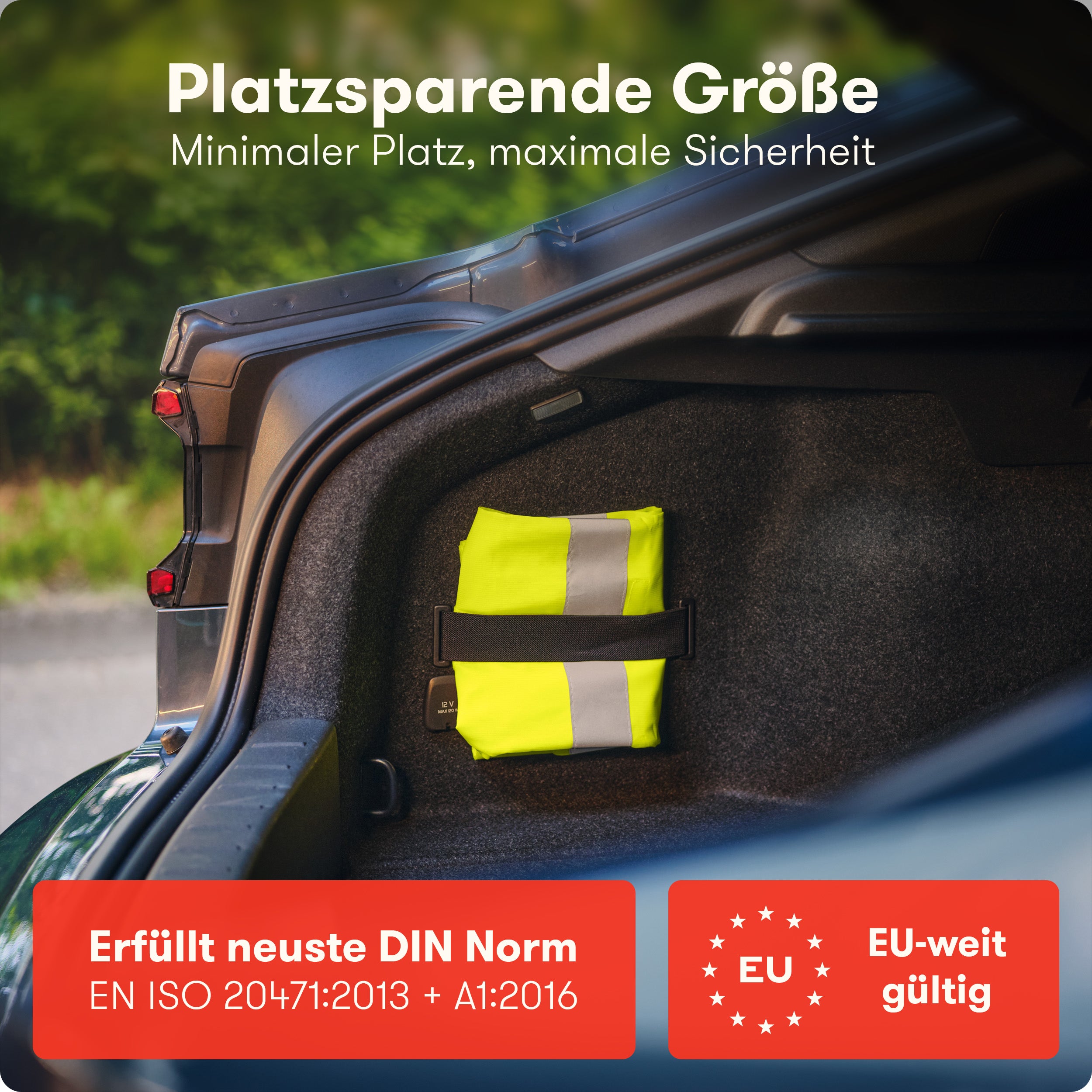 Purahelp KFZ Warnwesten in platzsparendem  Design nach der neusten DIN Norm