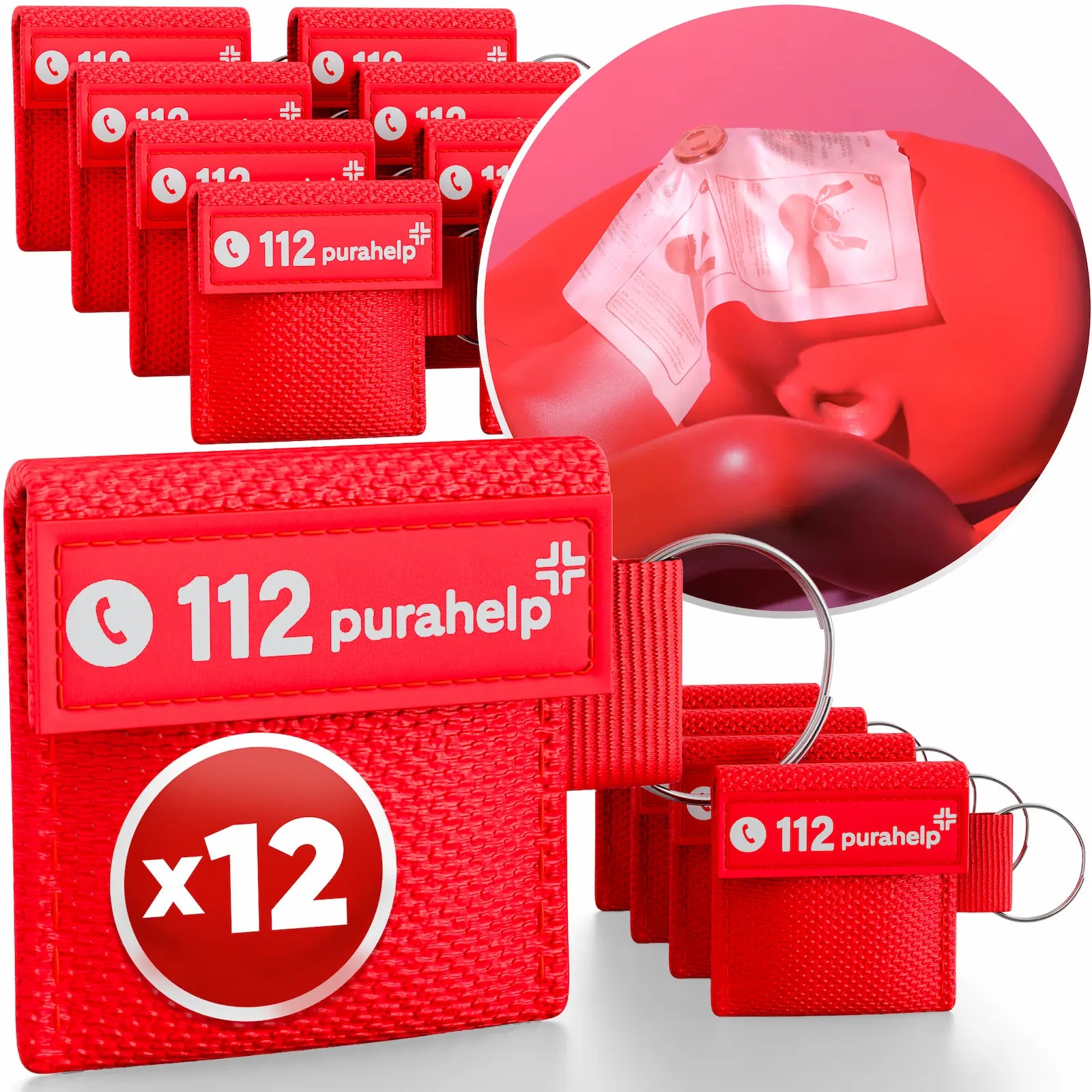 12er Set Beatmungstuch mit Schlüsselanhänger – hygienisch verpackt für Notfälle