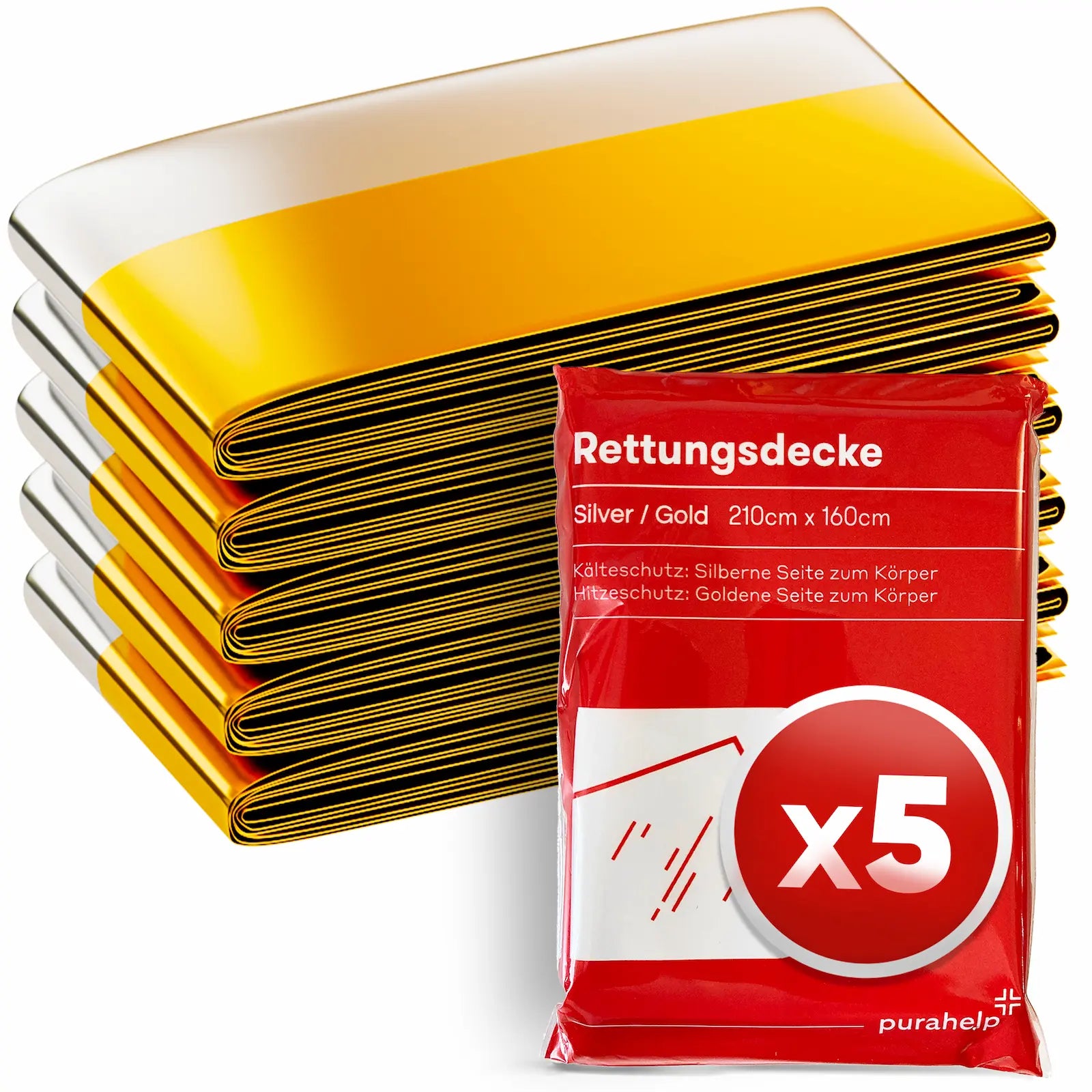 Rettungsdecke Gold Silber 5 Stück – schützt vor Kälte und Hitze, ideal fürs Auto oder den Notfall