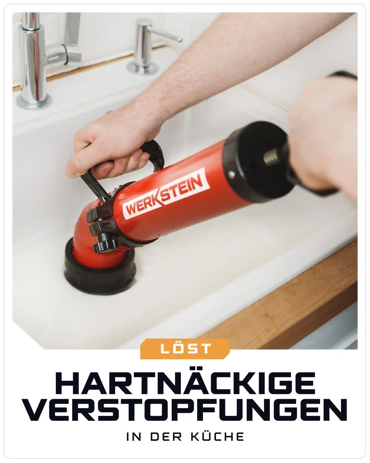 WERKSTEIN Rohrreinigungspumpe löst hartnäckige Verstopfungen im Küchenabfluss